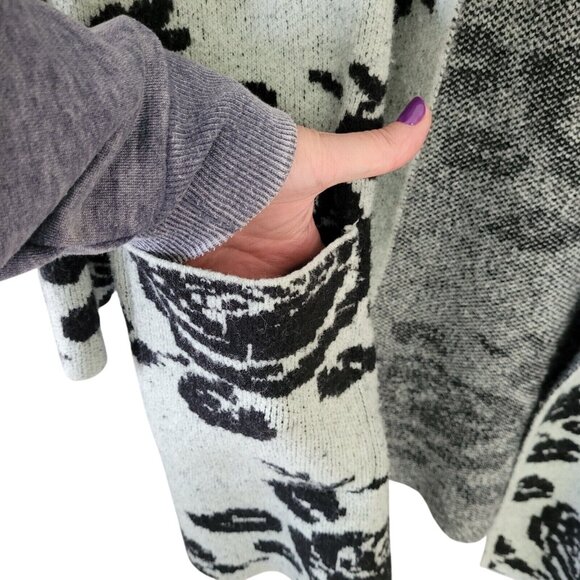 MaxSport Floral Long Cardigan Sweater Coat Duster Size M Mint Green Black Roses - Picture 7 of 9